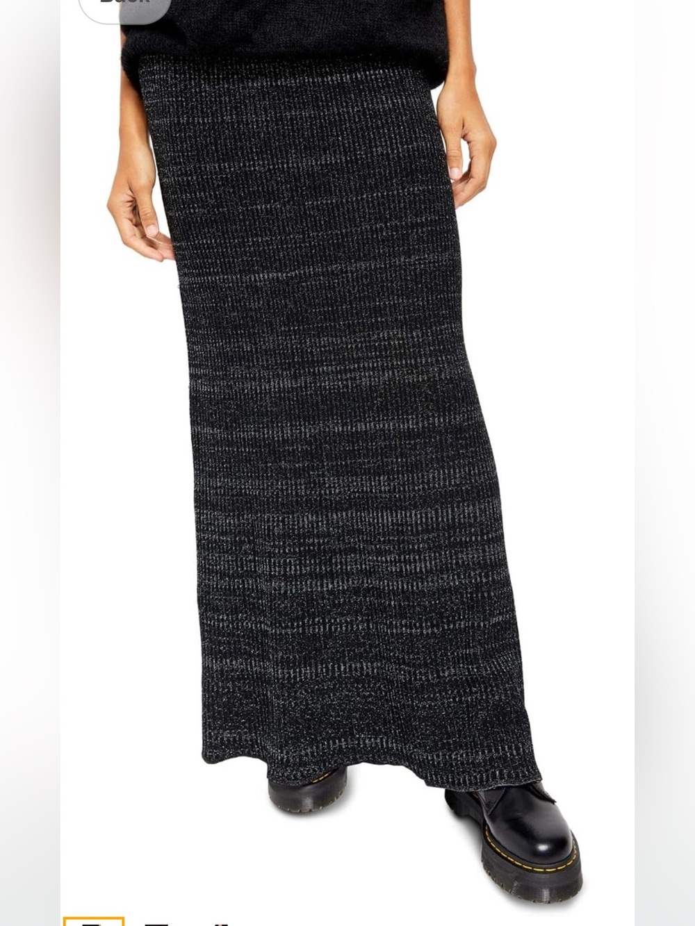 Free People Sz XS Skirt Shine Bright Metallic Ribbed Knit Maxi Black Silver Fall